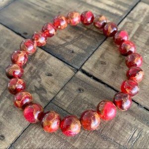 8mm Berry Red Opal Bronzite Stretch Bracelet